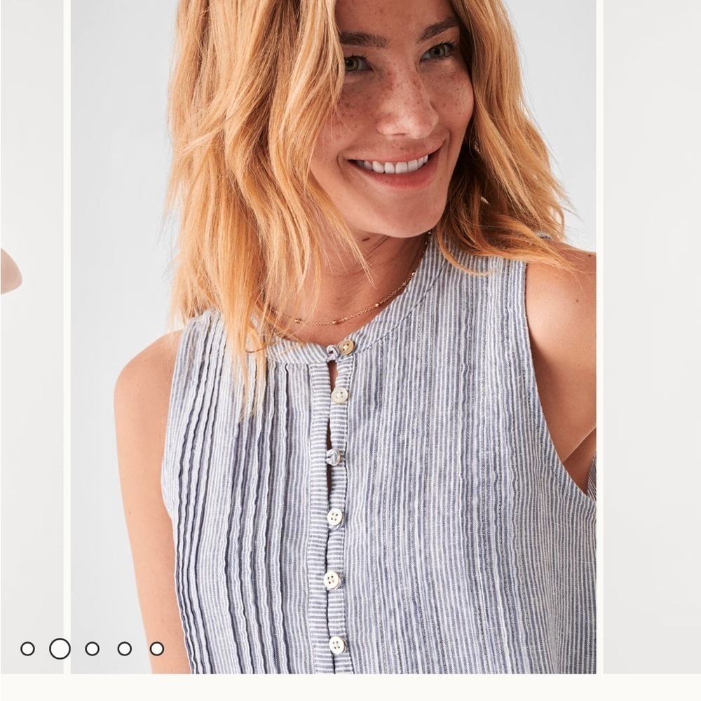 Faherty Isha Gingham Dress Linen: Blue Mini Stripe Size XL NWT - Picture 3 of 7